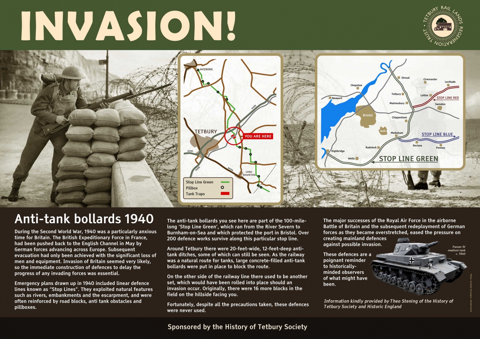 Tank Traps information board Tetbury Rail Lands Regeneration Trust